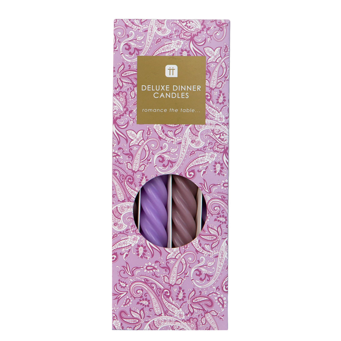 Boho Purple Spiral Candles - 4 Pack in box with light purple and dark purple