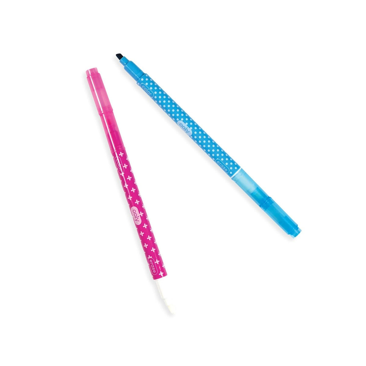A pack of 12 &#39;Make No Mistake&#39; erasable markers by ooly, with markers displaying colorful patterns and the branding visible on the packaging.