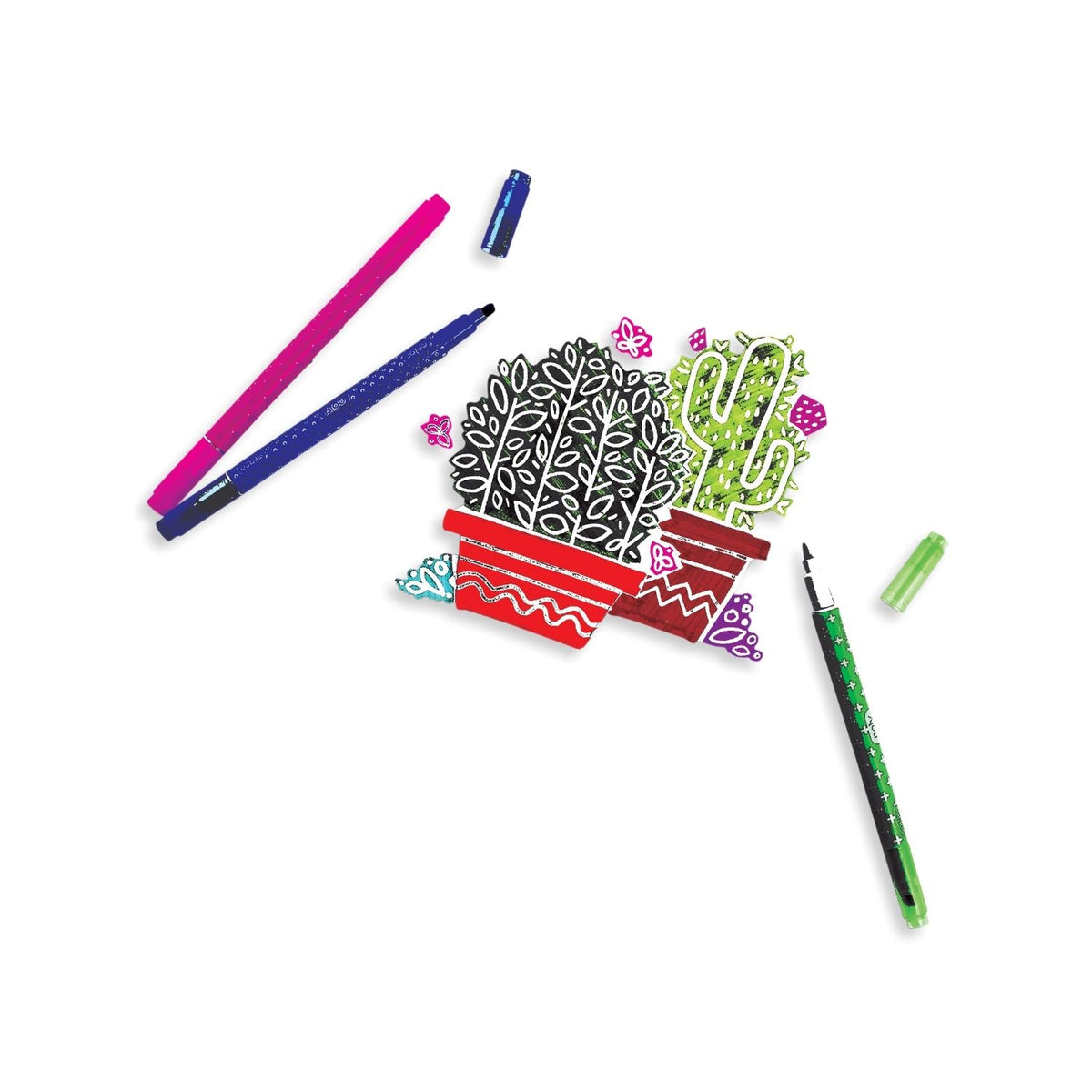 A pack of 12 &#39;Make No Mistake&#39; erasable markers by ooly, with markers displaying colorful patterns and the branding visible on the packaging.