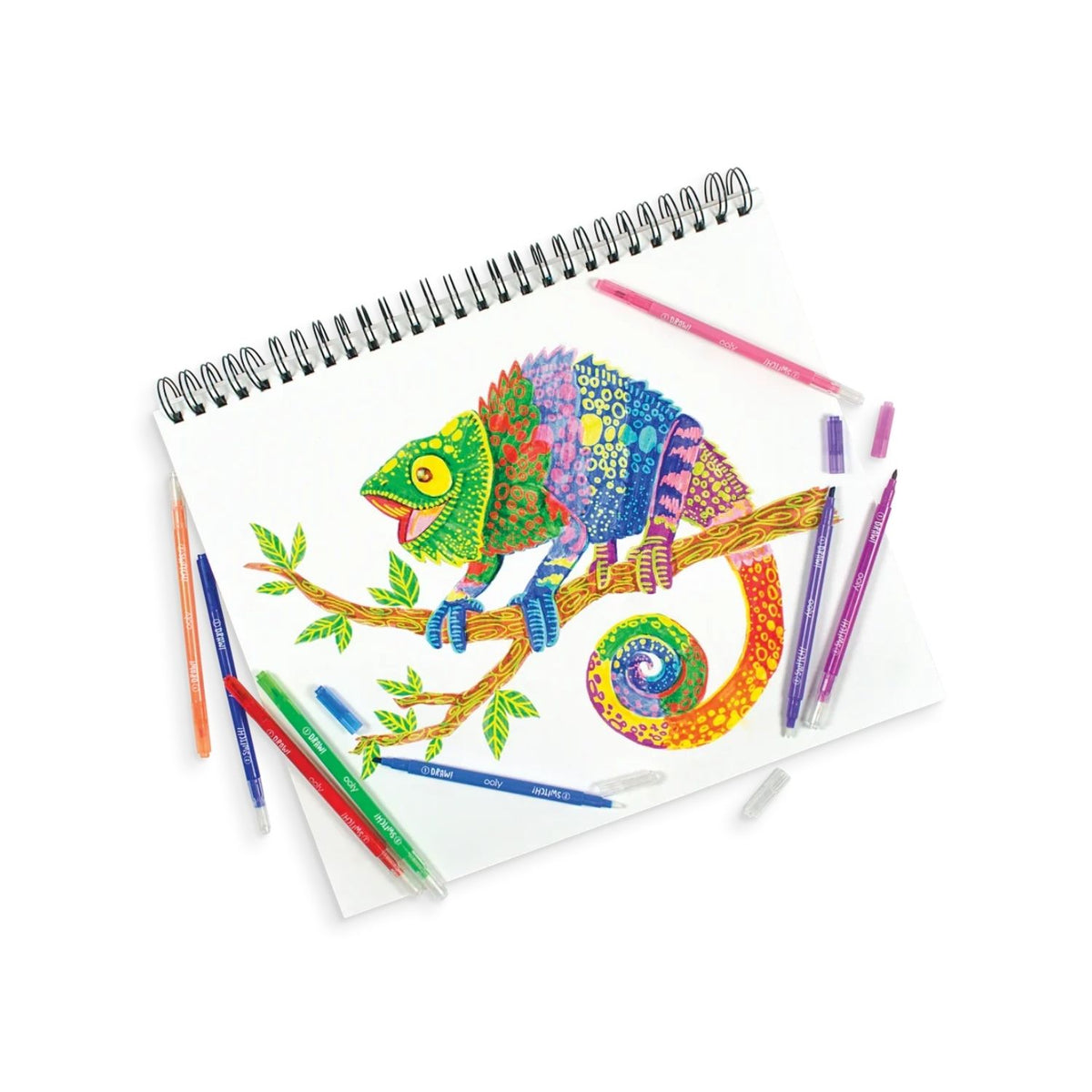 a drawing in notebook using Switcheroo color-changing markers with chiseled tips
