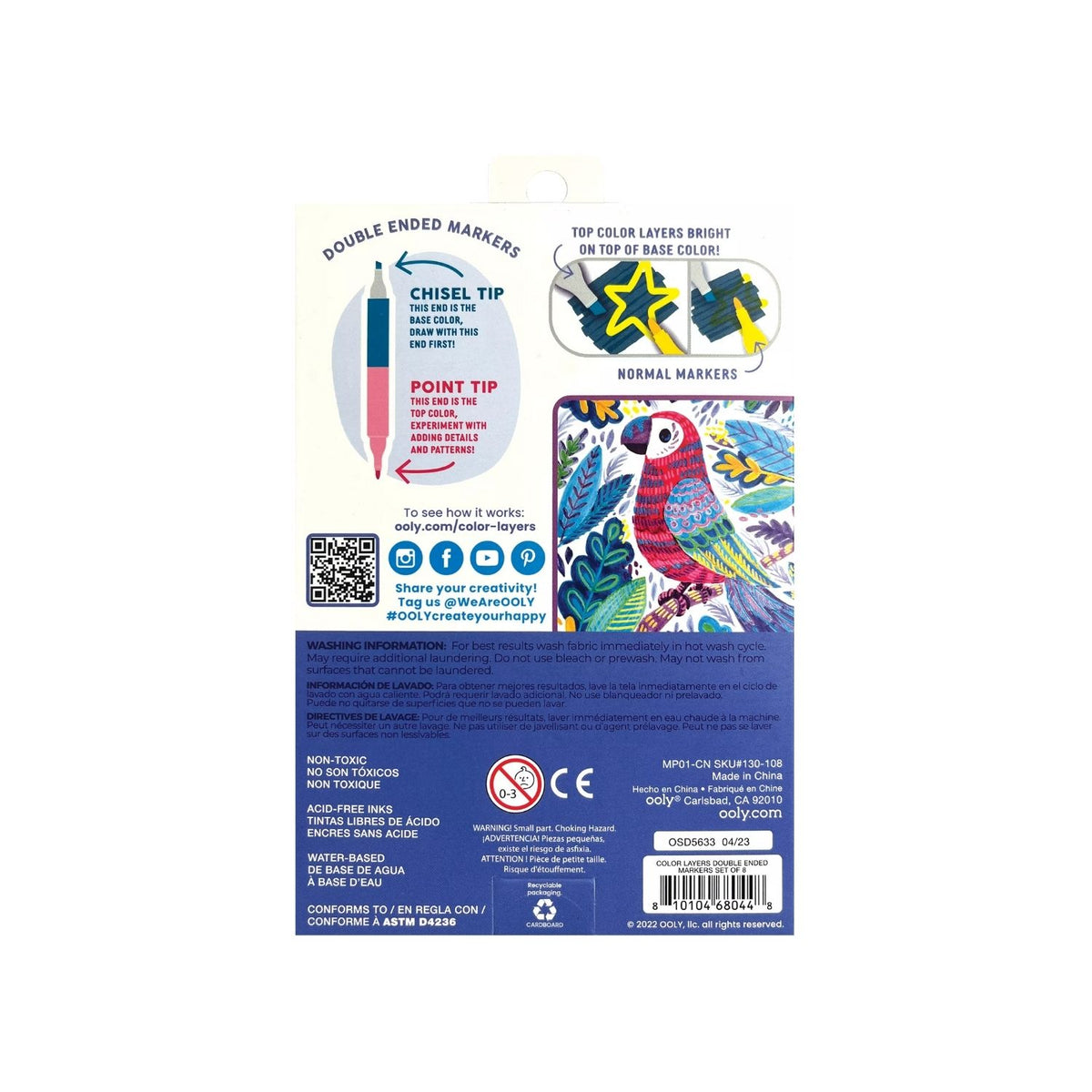 A pack of ooly Double Up! Double-Ended Markers with six markers showing two colors at each end, displayed in front of a white background.