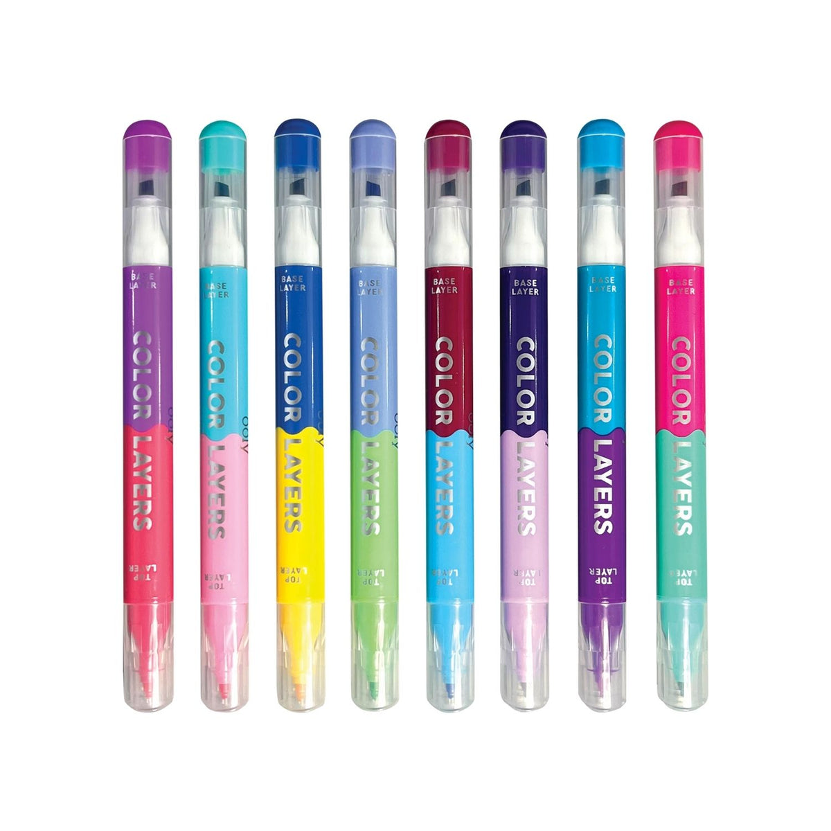 A pack of ooly Double Up! Double-Ended Markers with six markers showing two colors at each end, displayed in front of a white background.