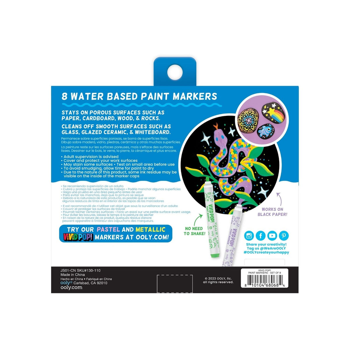 A pack of Vivid Pop! Water Based Paint Markers containing 8 opaque colors. The packaging is predominantly white with colorful text and graphics, and is labeled for classic colors.