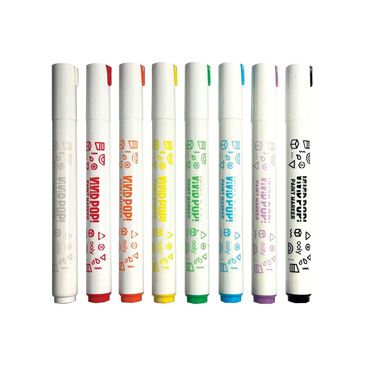 A pack of Vivid Pop! Water Based Paint Markers containing 8 opaque colors. The packaging is predominantly white with colorful text and graphics, and is labeled for classic colors.