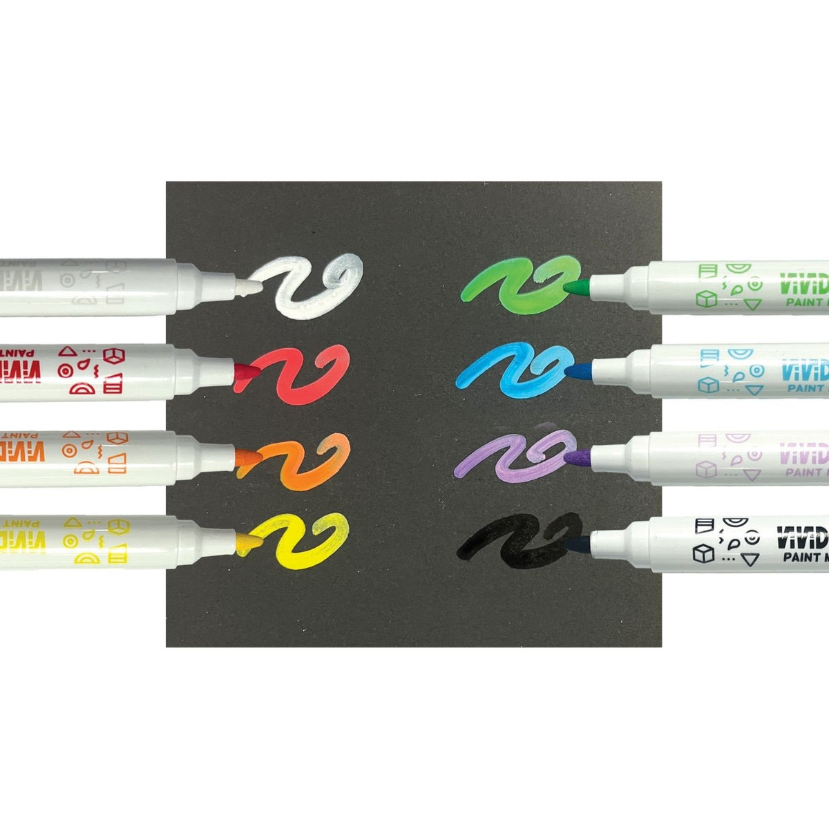 A pack of Vivid Pop! Water Based Paint Markers containing 8 opaque colors. The packaging is predominantly white with colorful text and graphics, and is labeled for classic colors.