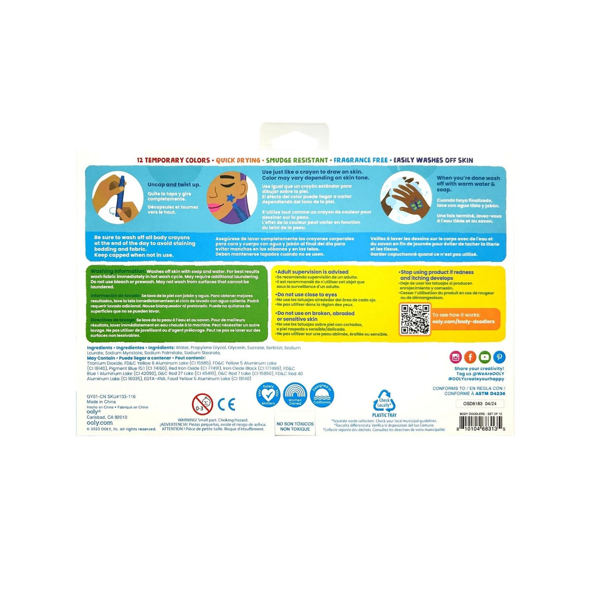 Product label with text and icons on a white background