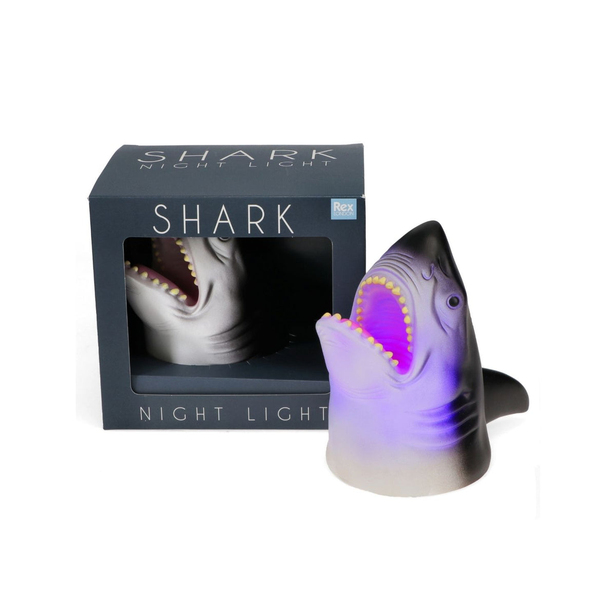 Shark night light with packaging on a white background