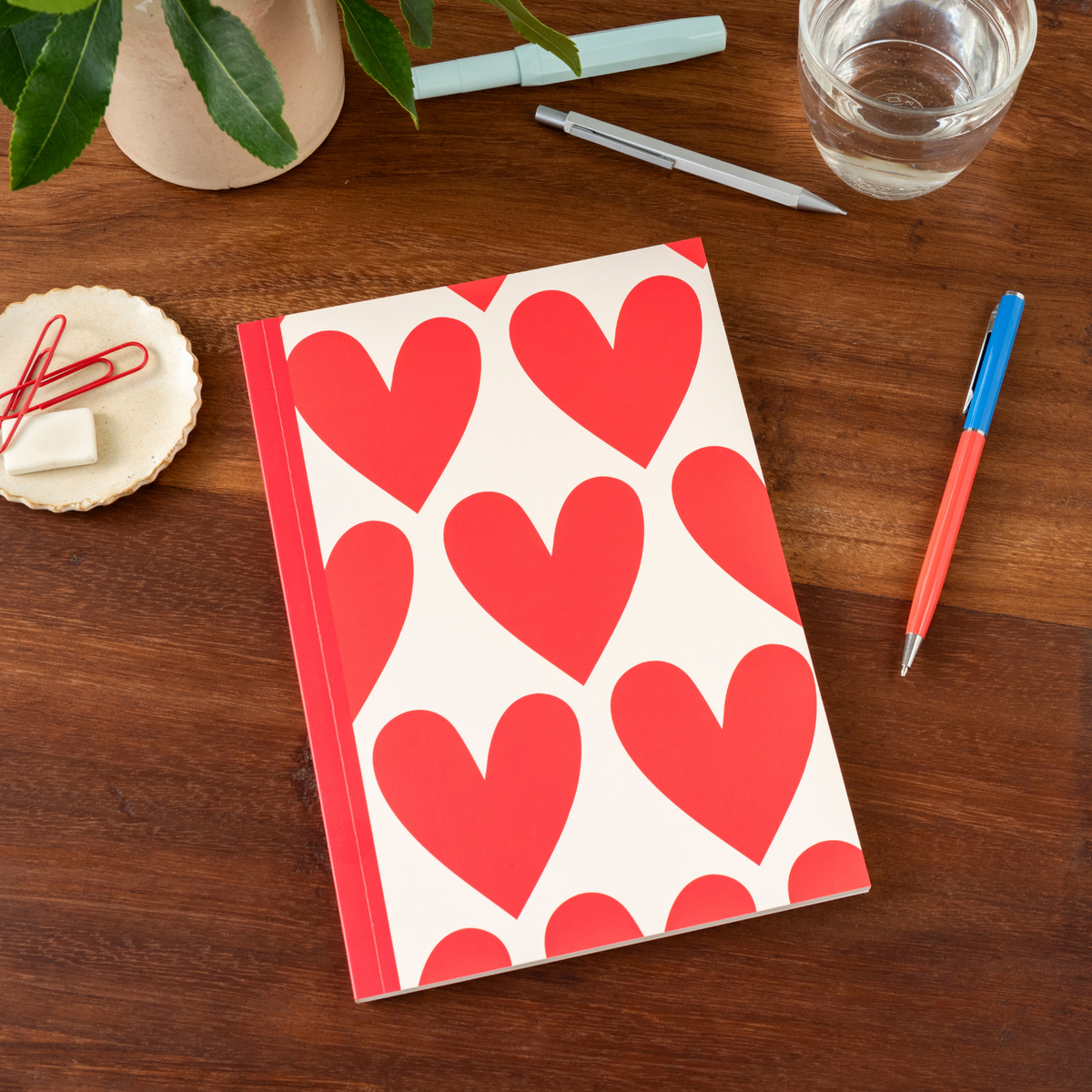 A5 Notebook with red hearts print