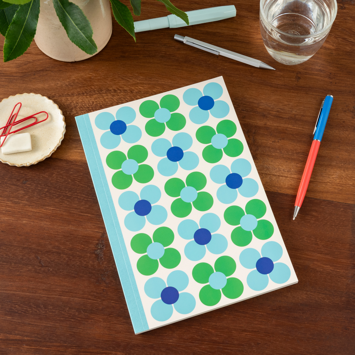 A5 Notebook with Blue And Green Daisy print