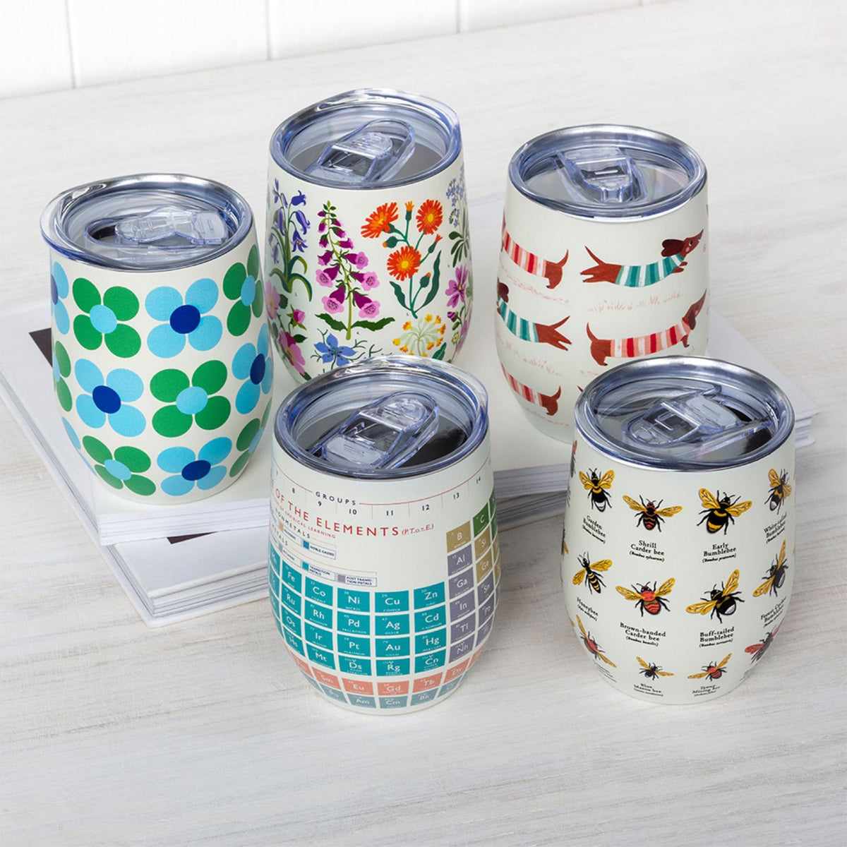 Travel Cup 350Ml - Blue And Green Daisy