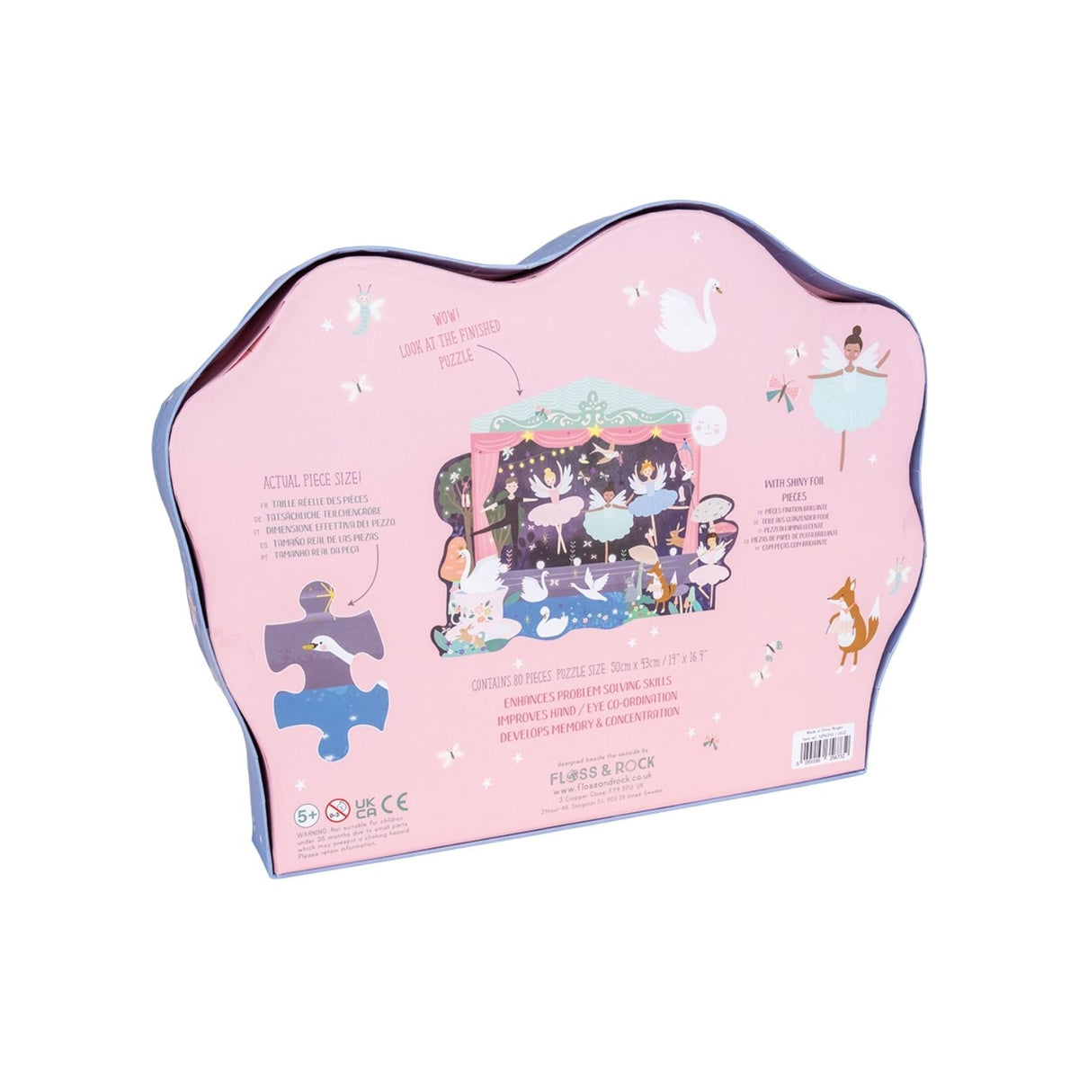A puzzle box with a fairy tale theme featuring ballet dancers and forest animals, with a shiny foiled finish.