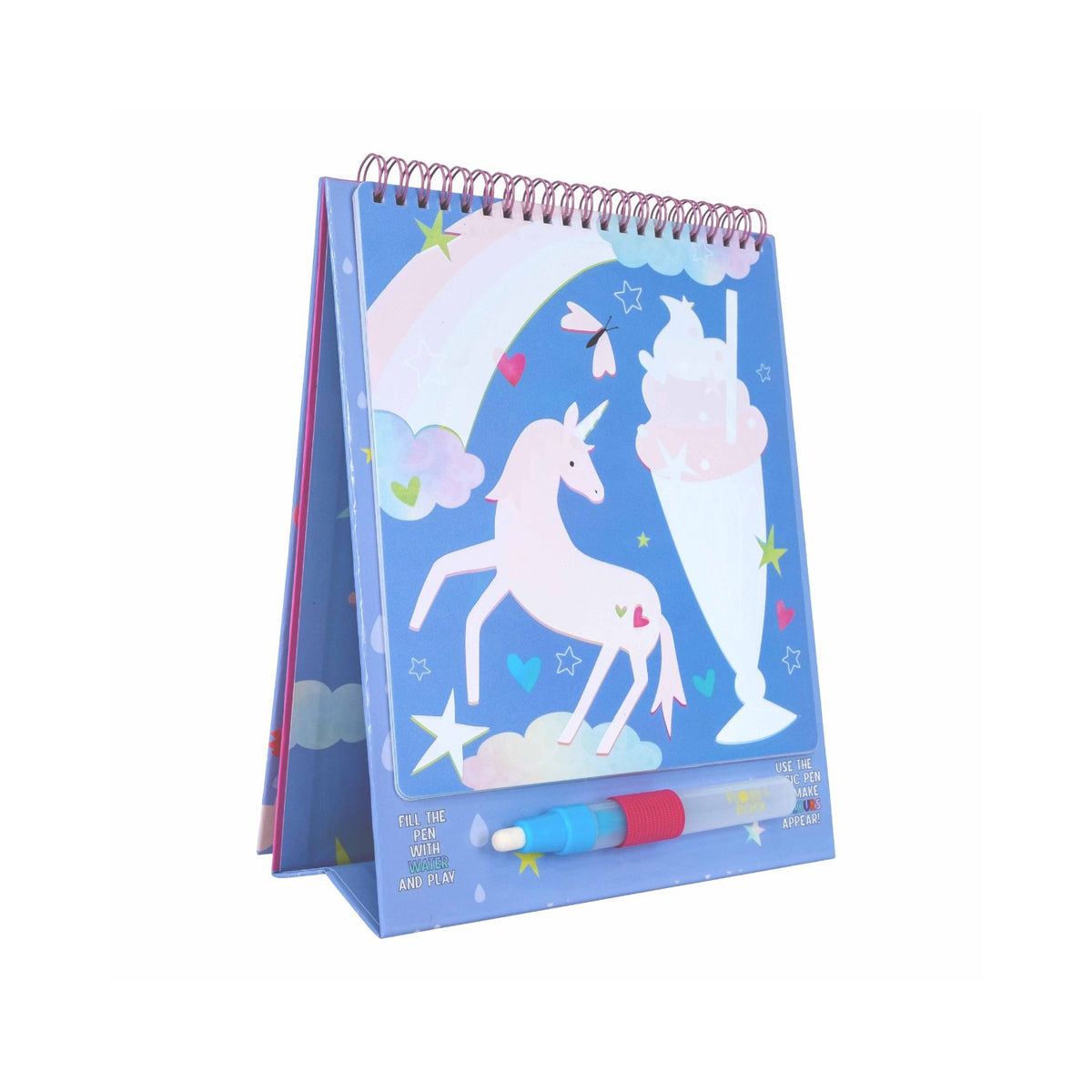A colorful Magic Water Easel Pad with a spiral binding and a pen, designed for color-changing activities.