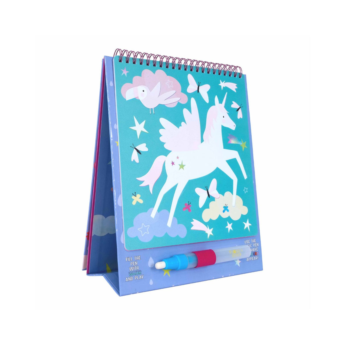 A colorful Magic Water Easel Pad with a spiral binding and a pen, designed for color-changing activities.