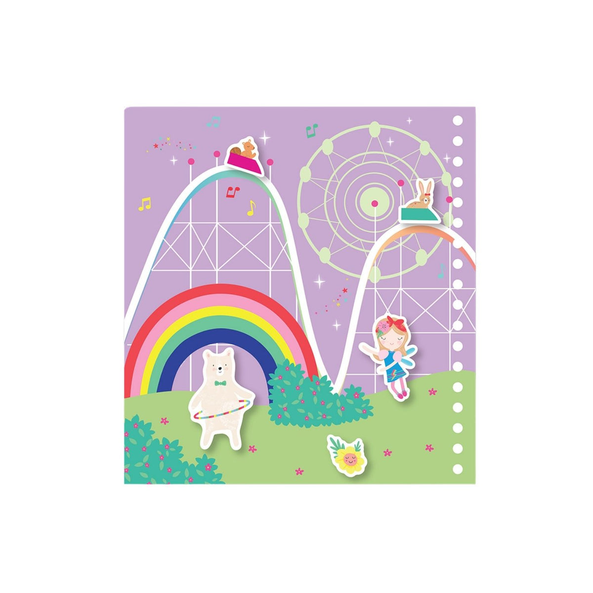 Children&#39;s book cover with a fairy, unicorn, and rainbow on a purple background