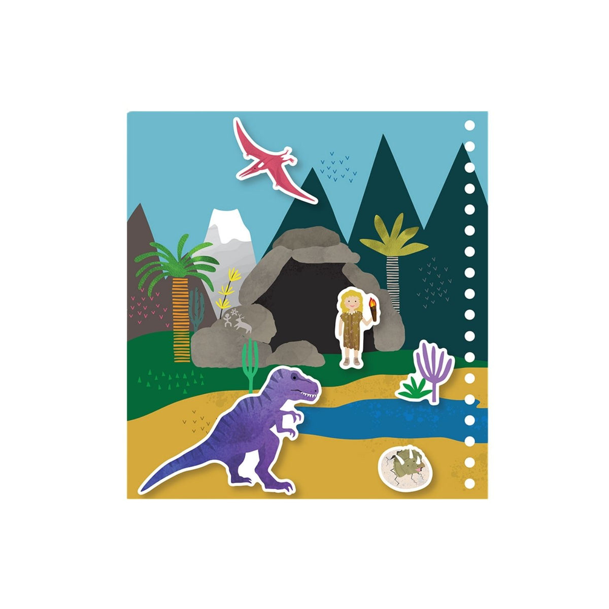Children&#39;s book cover with dinosaur illustrations on a white background