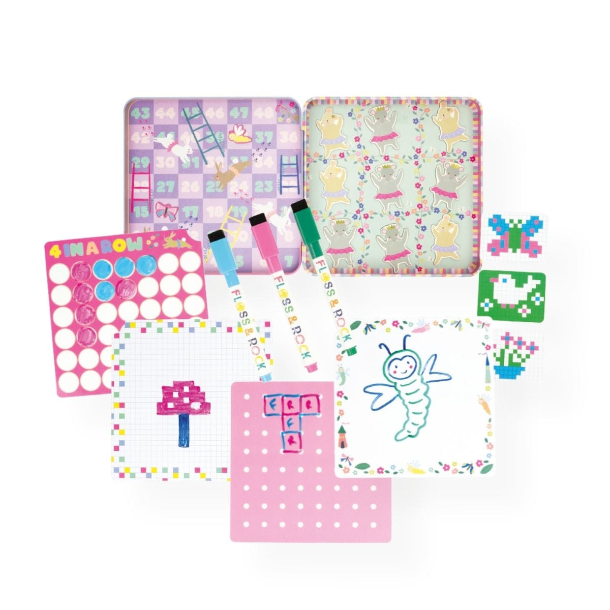 Set of 6 children&#39;s activity boards with colorful designs on a white background