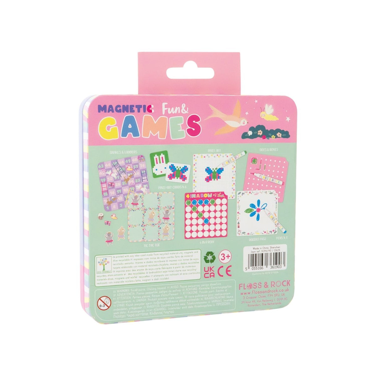 Packaging of Magnetic Fun &amp; Games with colorful designs on a white background