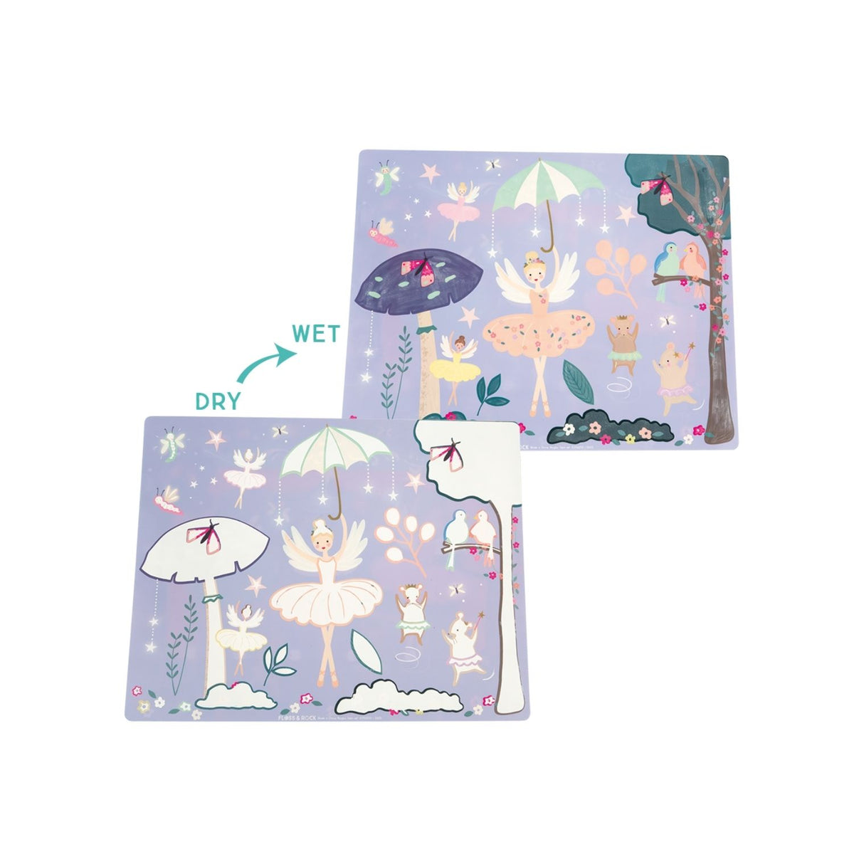 Children&#39;s activity placemat for meal times with fairy tale design on a white background