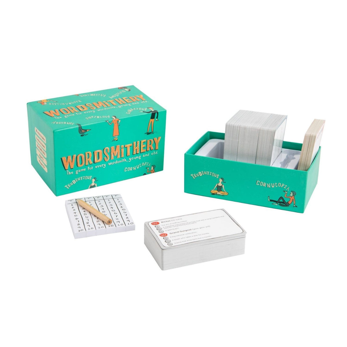 Wordsmithery game set with cards and components 