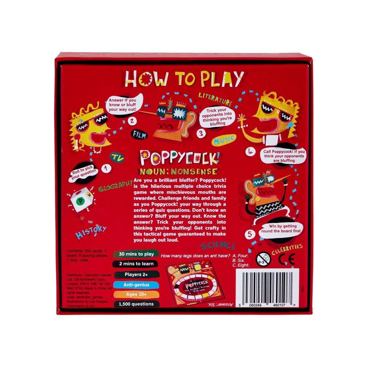 Red box with instructions and graphics for a game called 'Poppycock' 