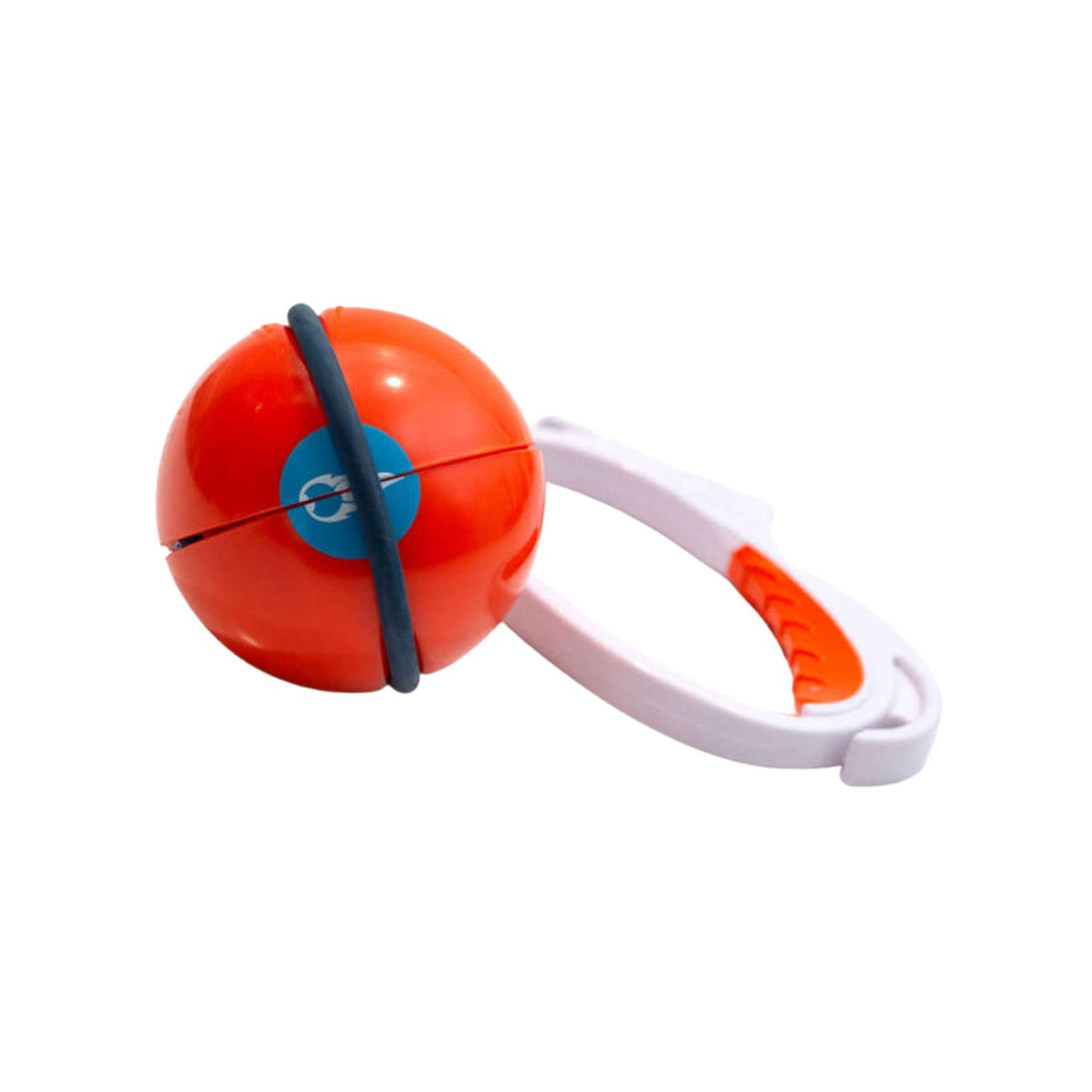 Orange ball with a blue center and white handle on a white background