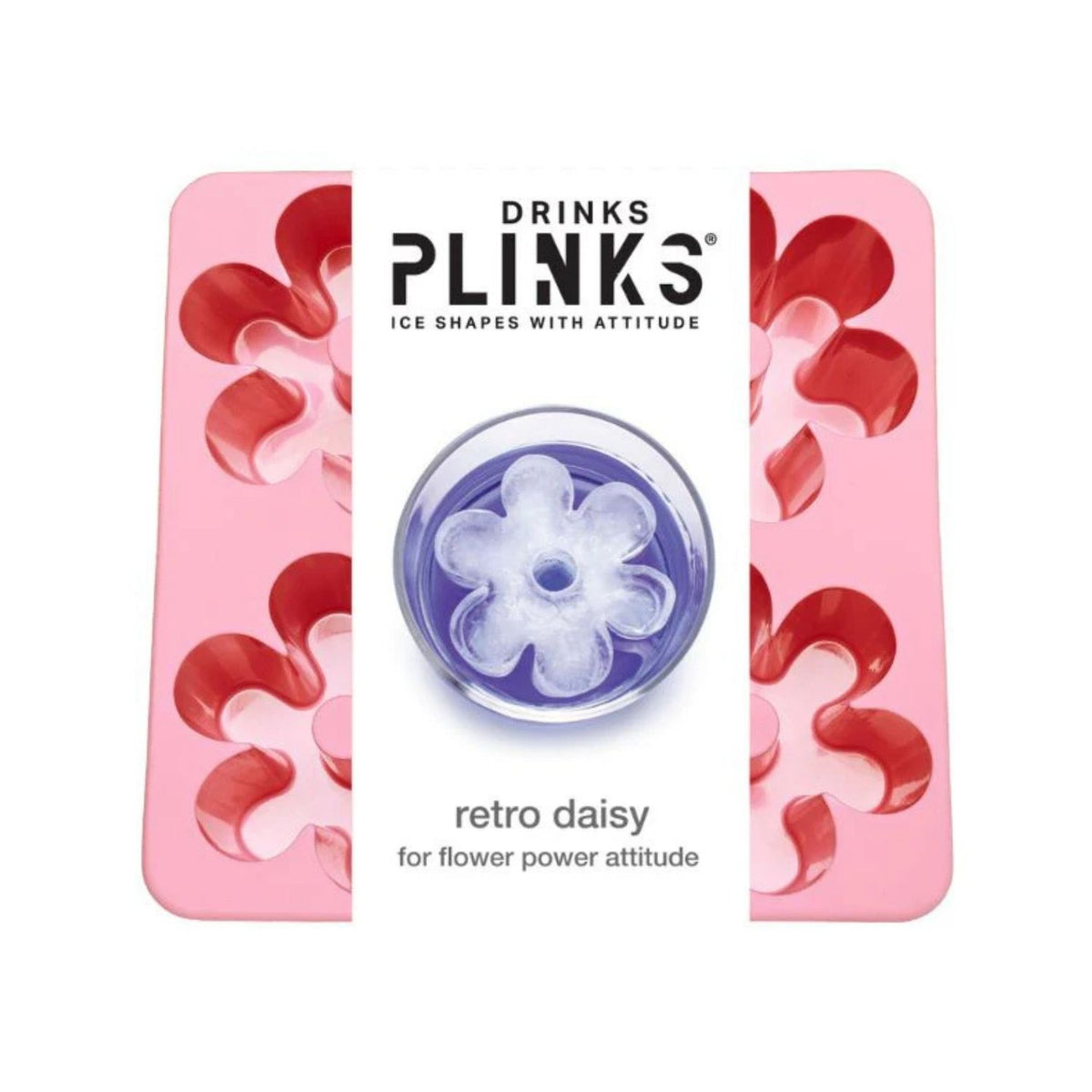 A pink silicone flower shaped ice mould featuring four large, deep daisy cavities for creating thick, slow-melting floral ice.