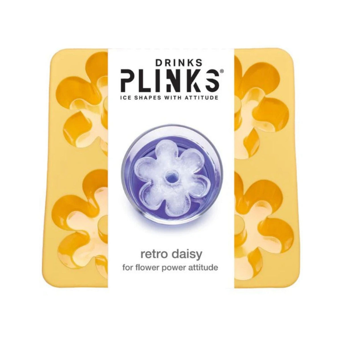 A yellow silicone flower shaped ice mould featuring four large, deep daisy cavities for creating thick, slow-melting floral ice.