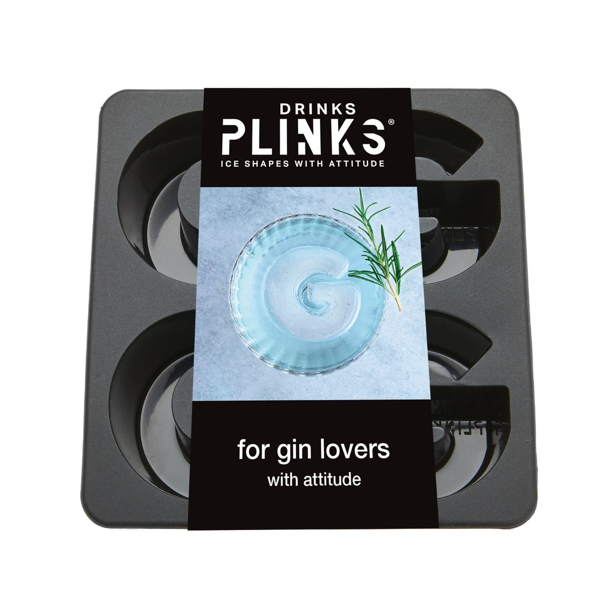 A charcoal-grey silicone G shaped ice mould with four deep cavities, designed to produce large, architectural letter-shaped ice.