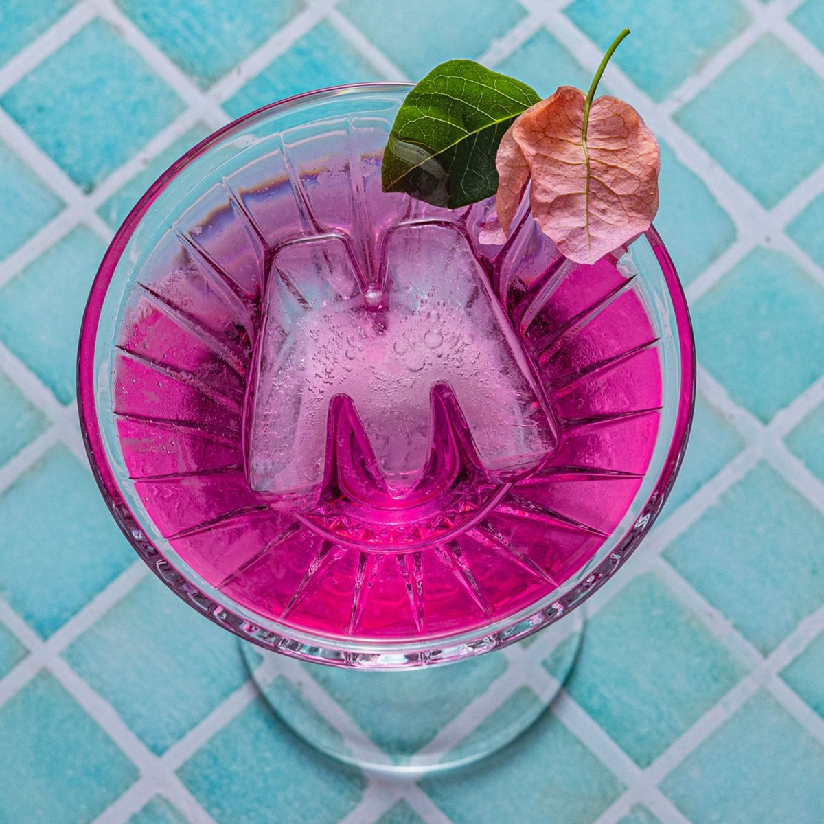 Personalised letter ice tray showing alphabet shaped ice cubes with a luxury look.