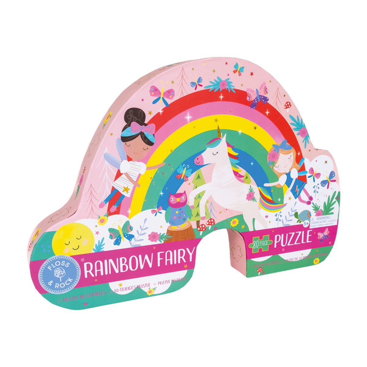 Make magic with this 80-piece rainbow shaped jigsaw puzzle! Featuring enchanting Rainbow Fairy artwork and shimmering foil details on every piece. A special, sparkling gift for ages 5 plus.