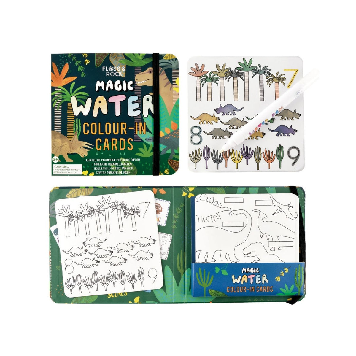 Discover a prehistoric world again and again! These reusable water drawing cards reveal vibrant dinosaurs that fade as they dry. Includes 10 cards and a magic pen for ages 3 plus.
