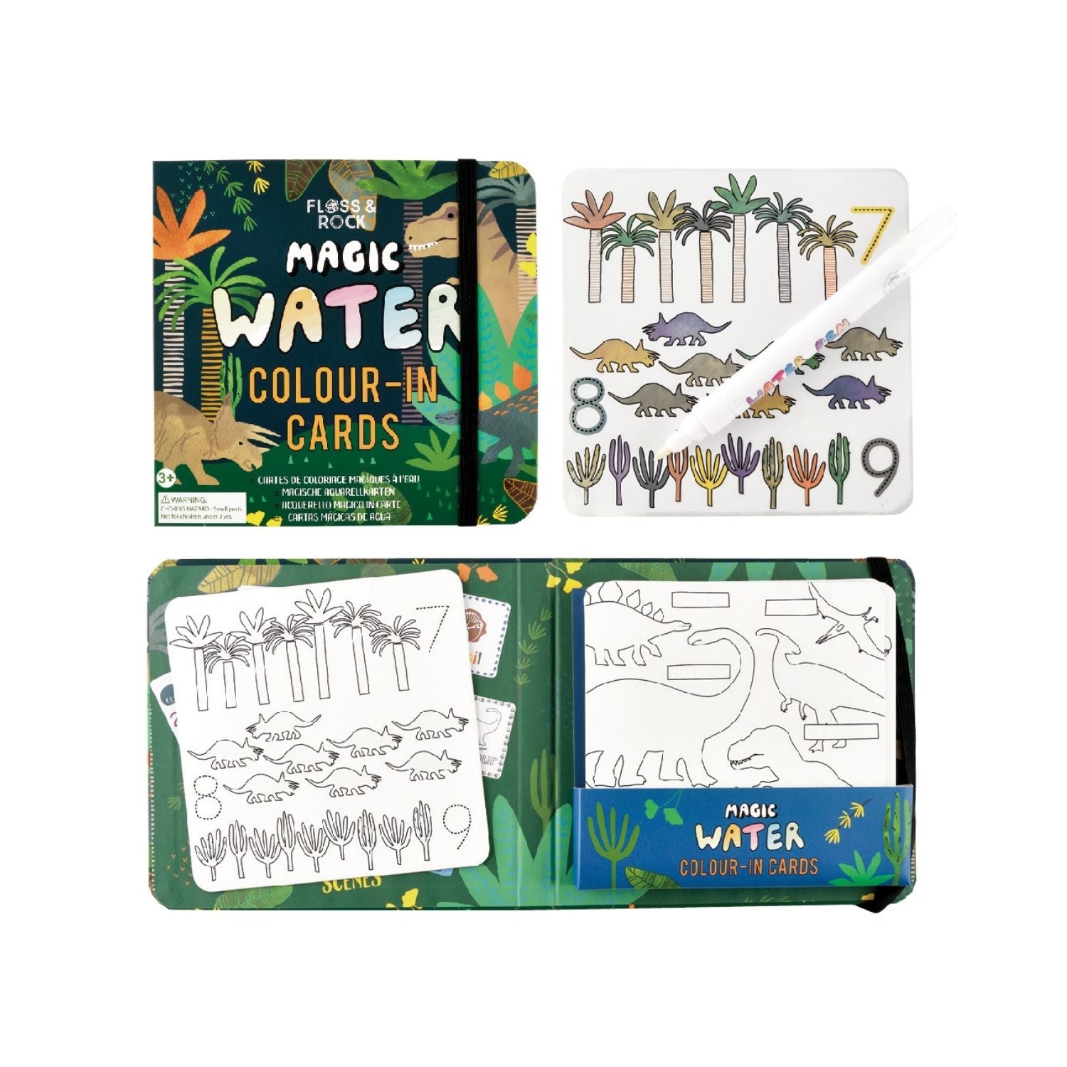 Discover a prehistoric world again and again! These reusable water drawing cards reveal vibrant dinosaurs that fade as they dry. Includes 10 cards and a magic pen for ages 3 plus.