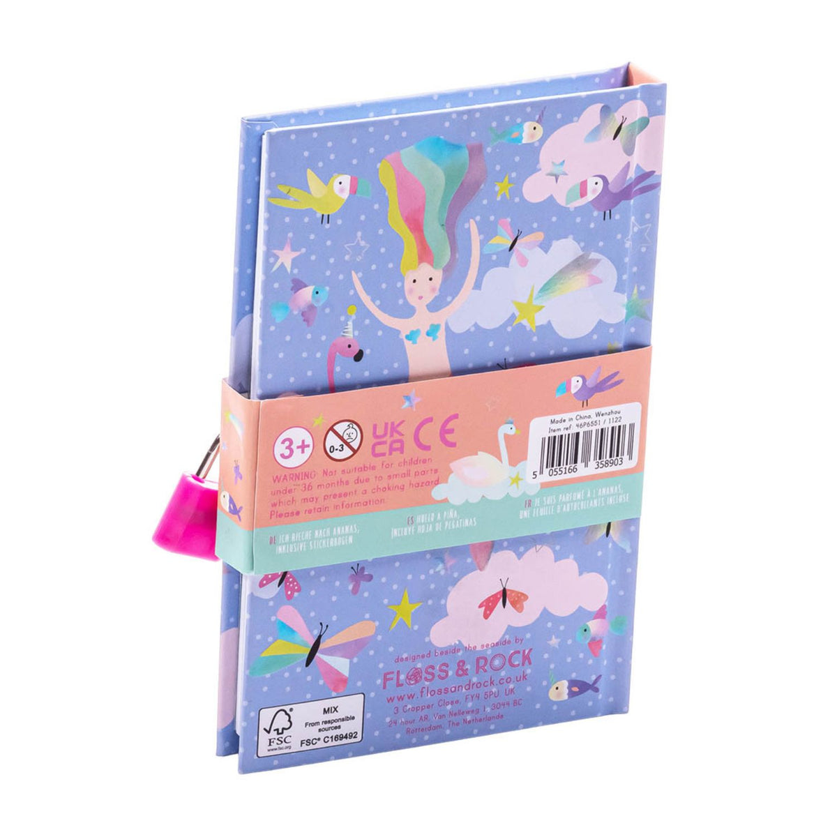 Back of children's scented diary with colorful fantasy illustrations 
