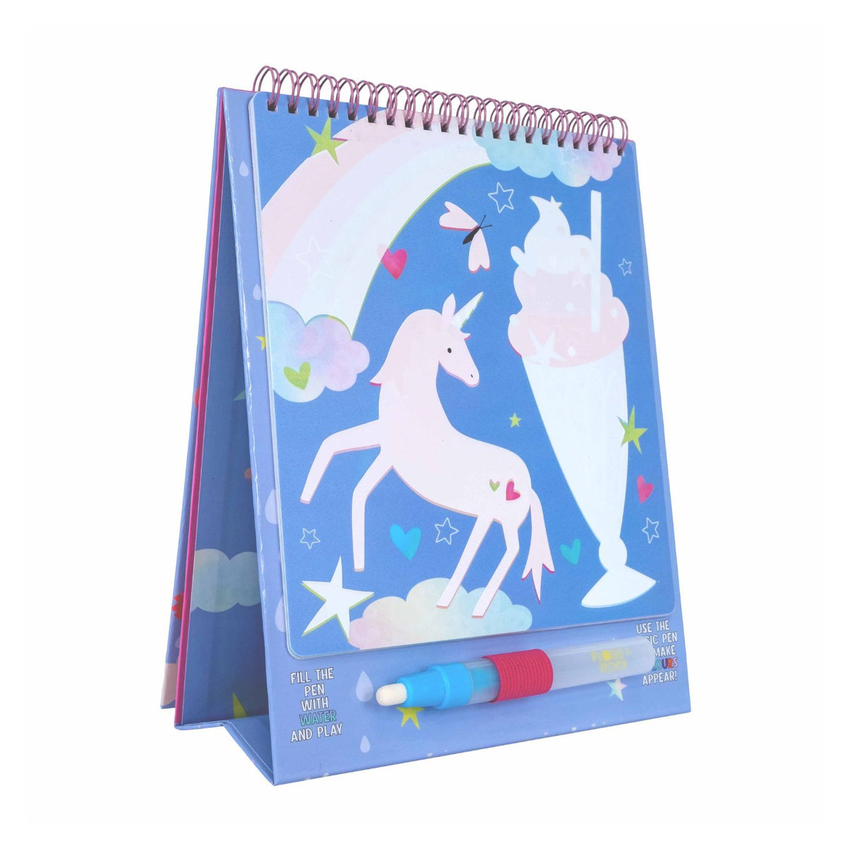 A colorful Magic Water Easel Pad with a spiral binding and a pen, designed for color-changing activities.