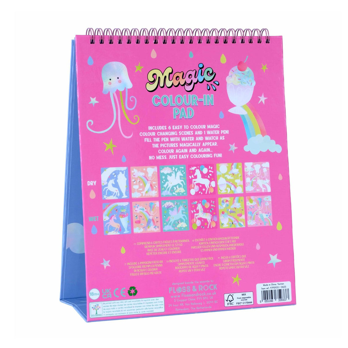 A colorful Magic Water Easel Pad with a spiral binding and a pen, designed for color-changing activities.