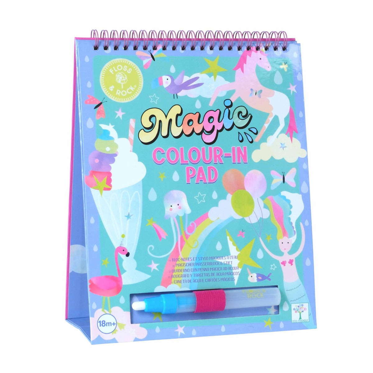 A colorful Magic Water Easel Pad with a spiral binding and a pen, designed for color-changing activities.