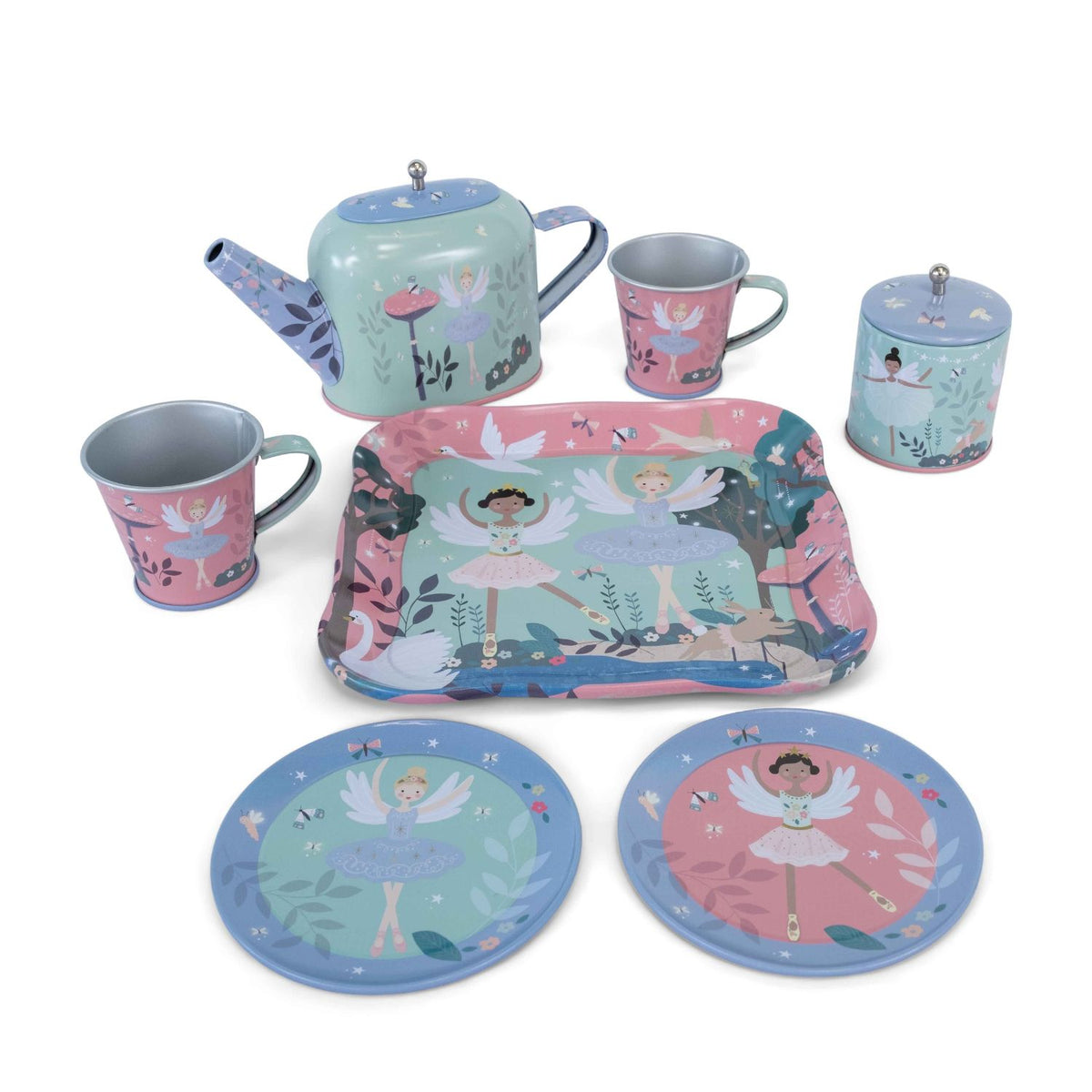 Delight in whimsical illustrations with this children’s woodland tea set. Includes a teapot, sugar pot, and tray, all housed in eco-friendly, recyclable packaging printed with soy-based inks.