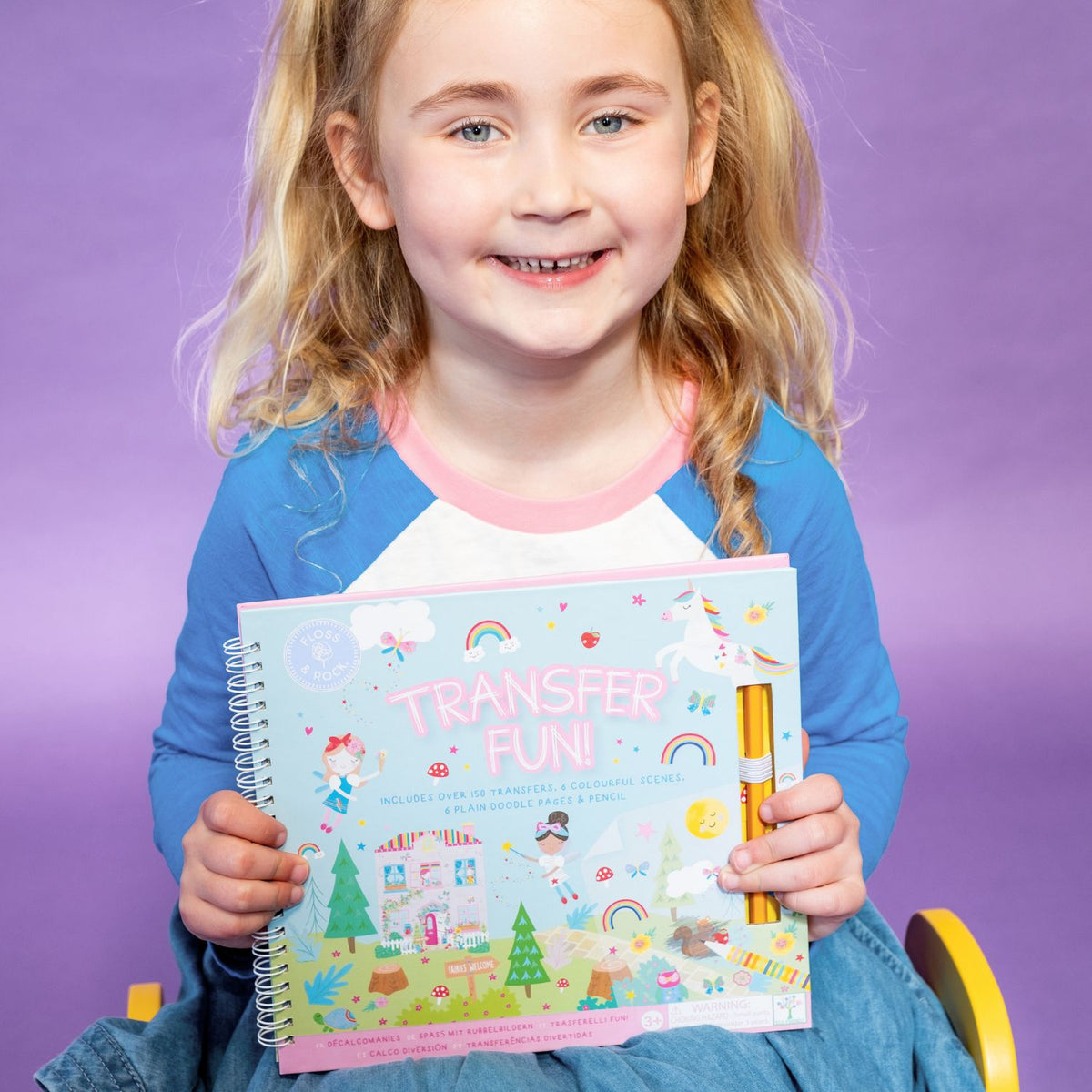 This spiral-bound children’s transfer book is perfect for travel. Features fairies and unicorns to scratch and reveal. For ages three and over.
