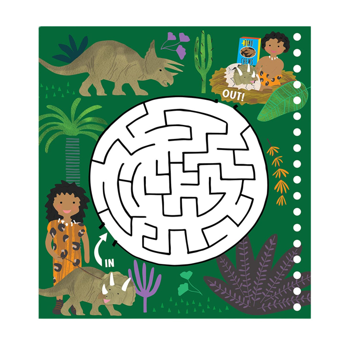 Children's activity book with a maze and dinosaur activity