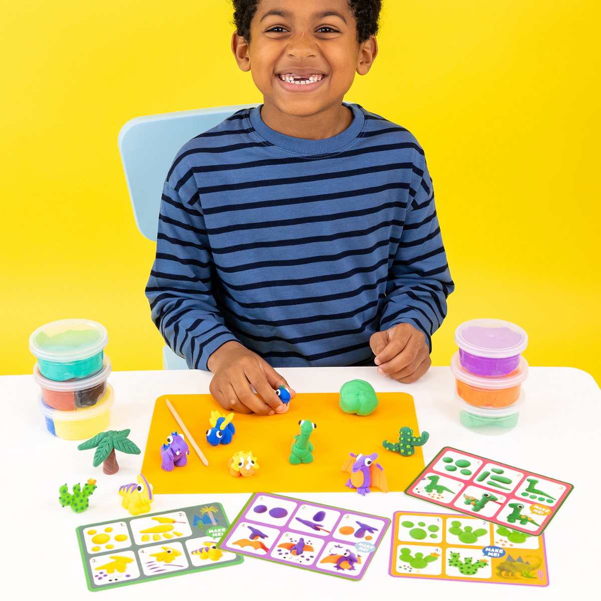 The ultimate kids' dinosaur sculpting kit for dino lovers. Create a T-Rex, fossils, and more with 10 colours of soft clay and a wooden stylus. A great screen-free gift!