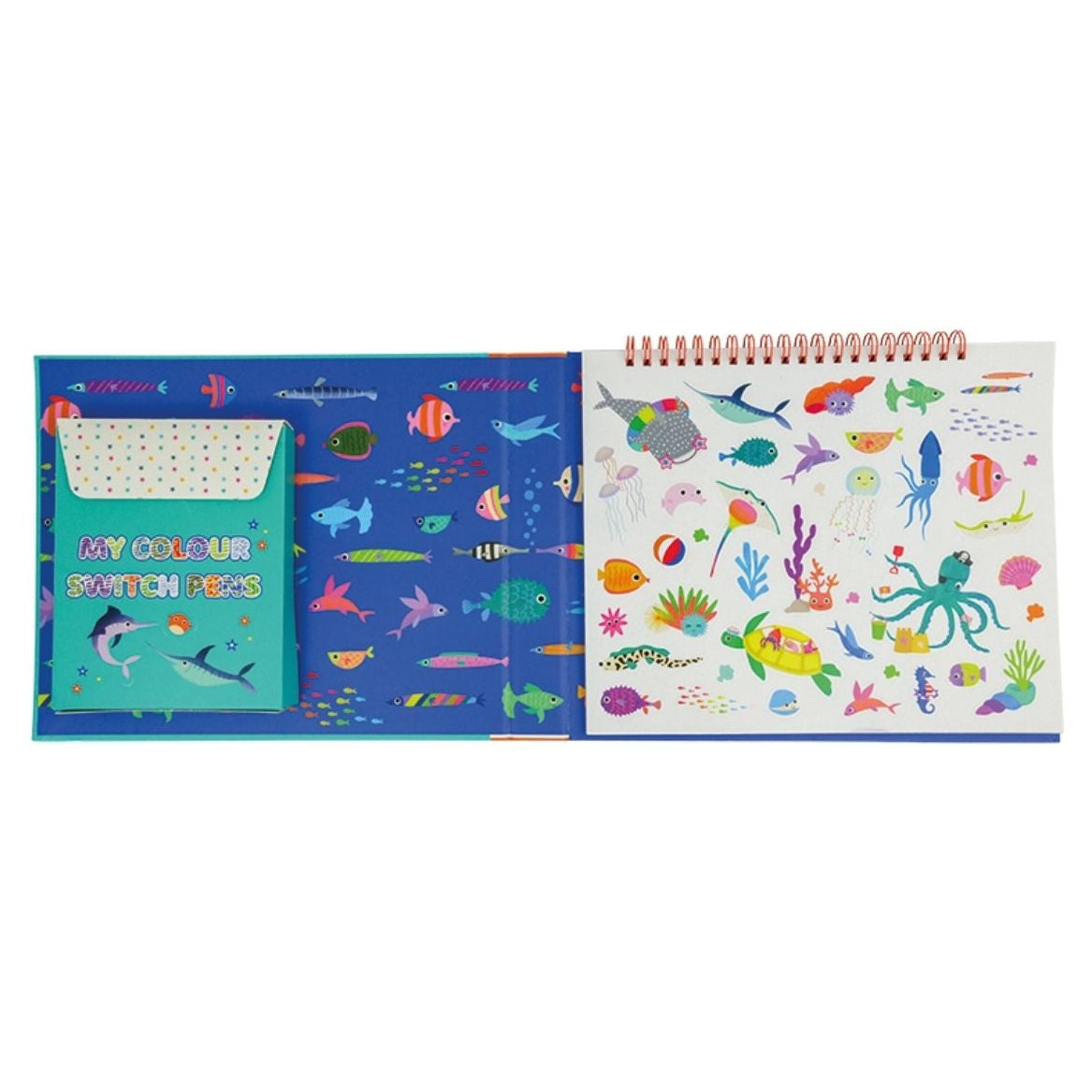 Children's activity book with underwater-themed pages on a white background