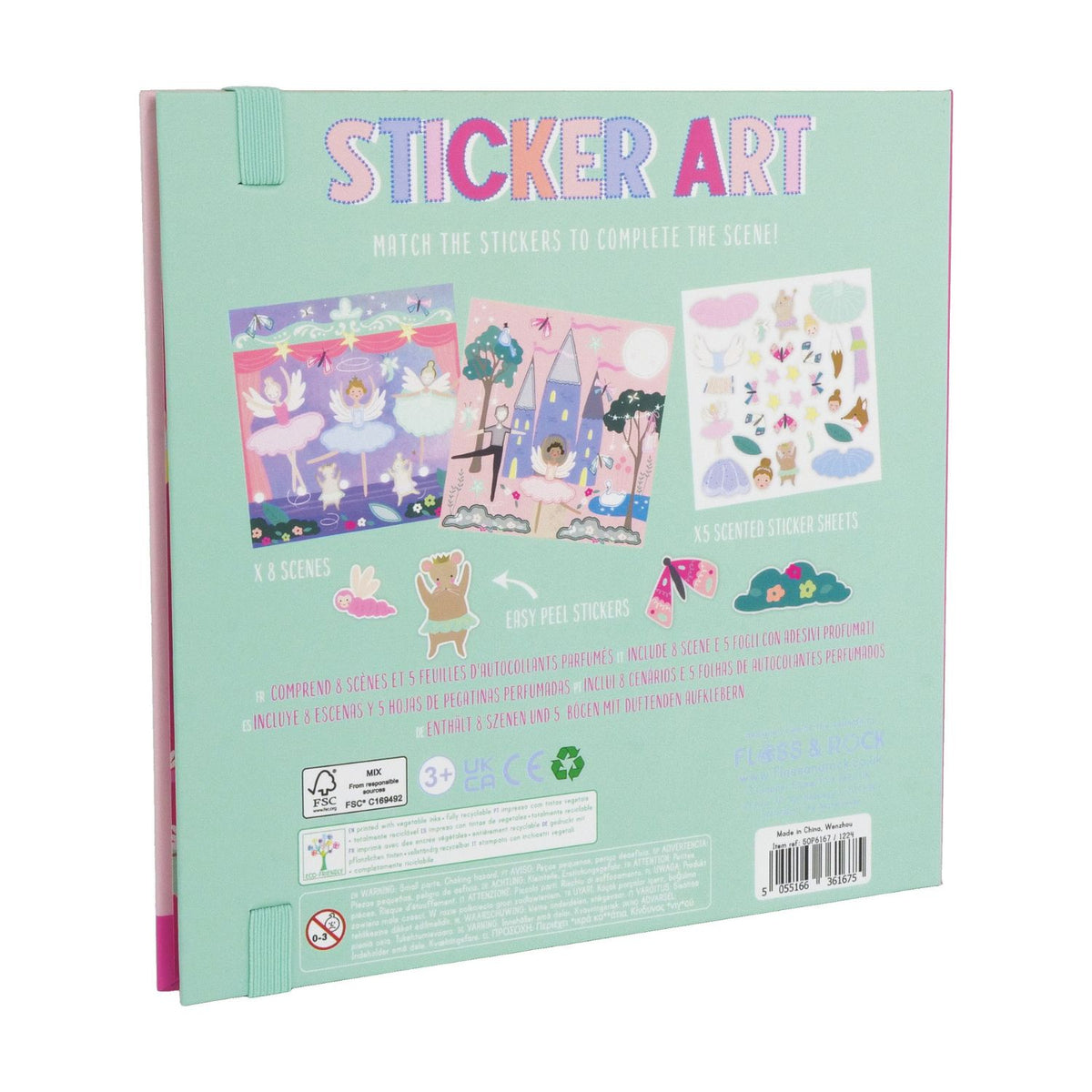 A sticker art book for children with illustrations of fairies and flowers on the cover.