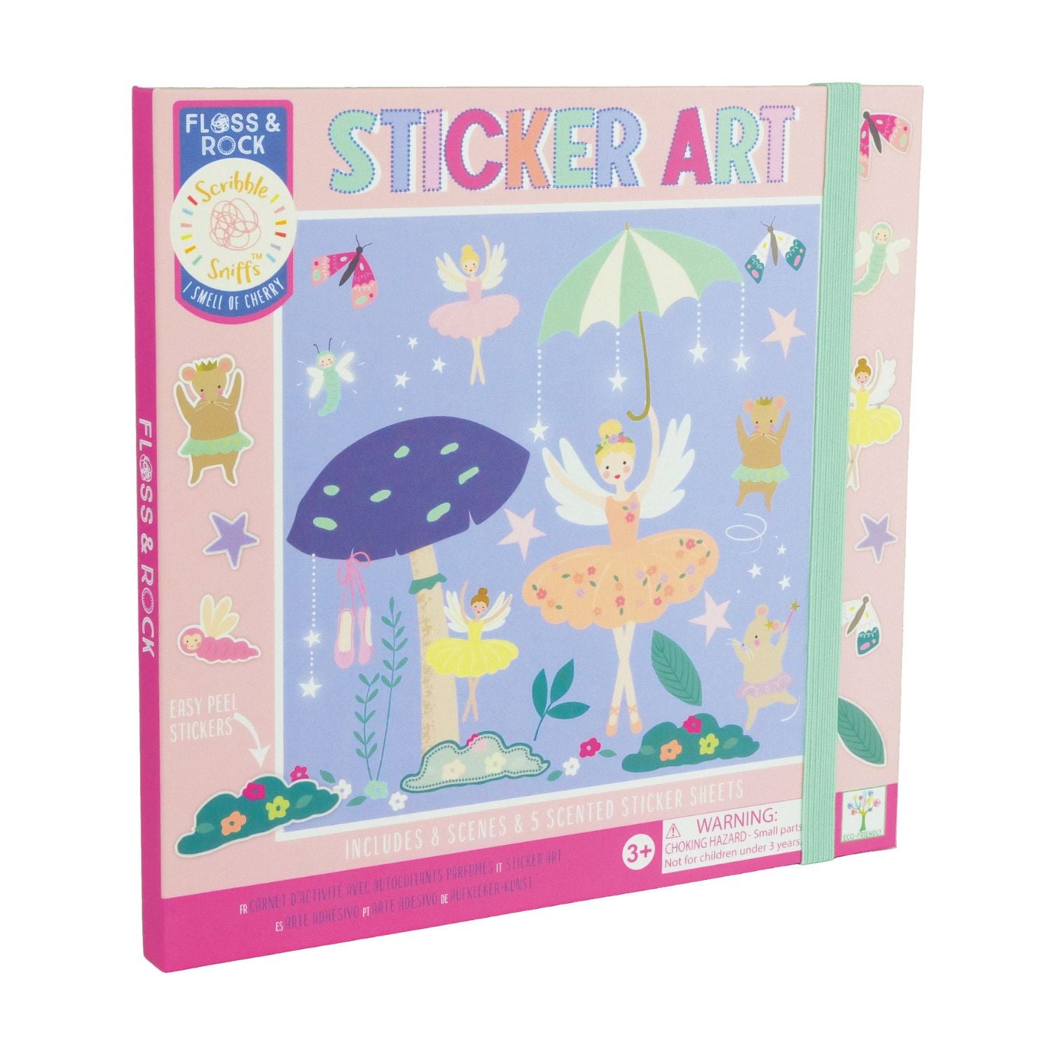 A sticker art book for children with illustrations of fairies and flowers on the cover.