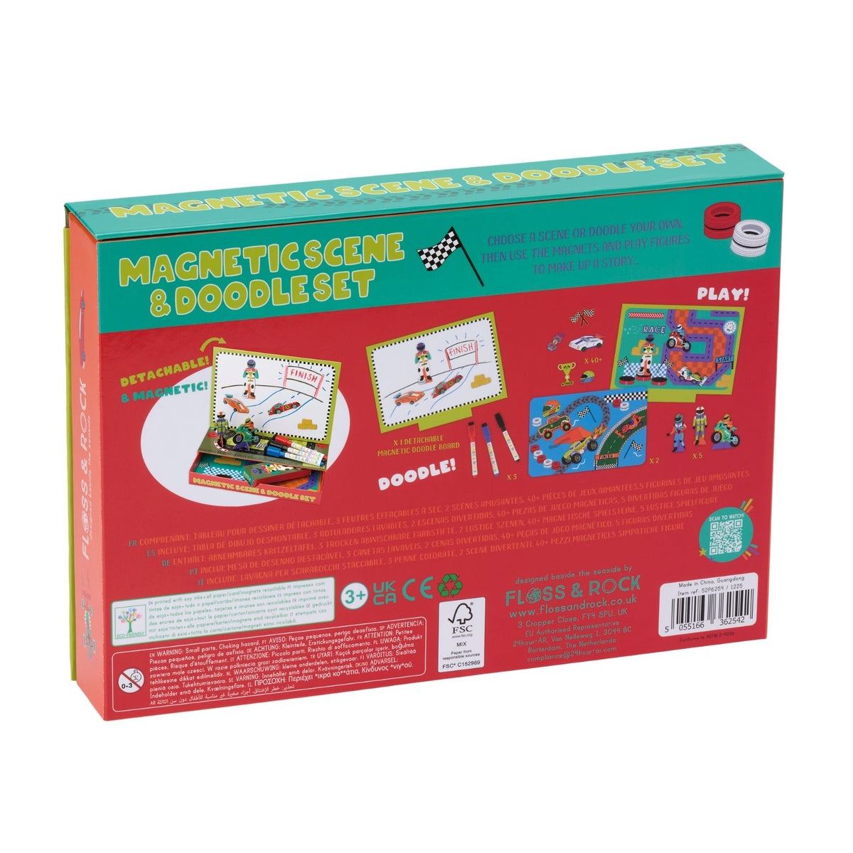 Spark imagination with this eco-friendly magnetic play scene. Made with FSC-certified materials and soy inks. Includes a detachable doodle board and 40+ magnets.