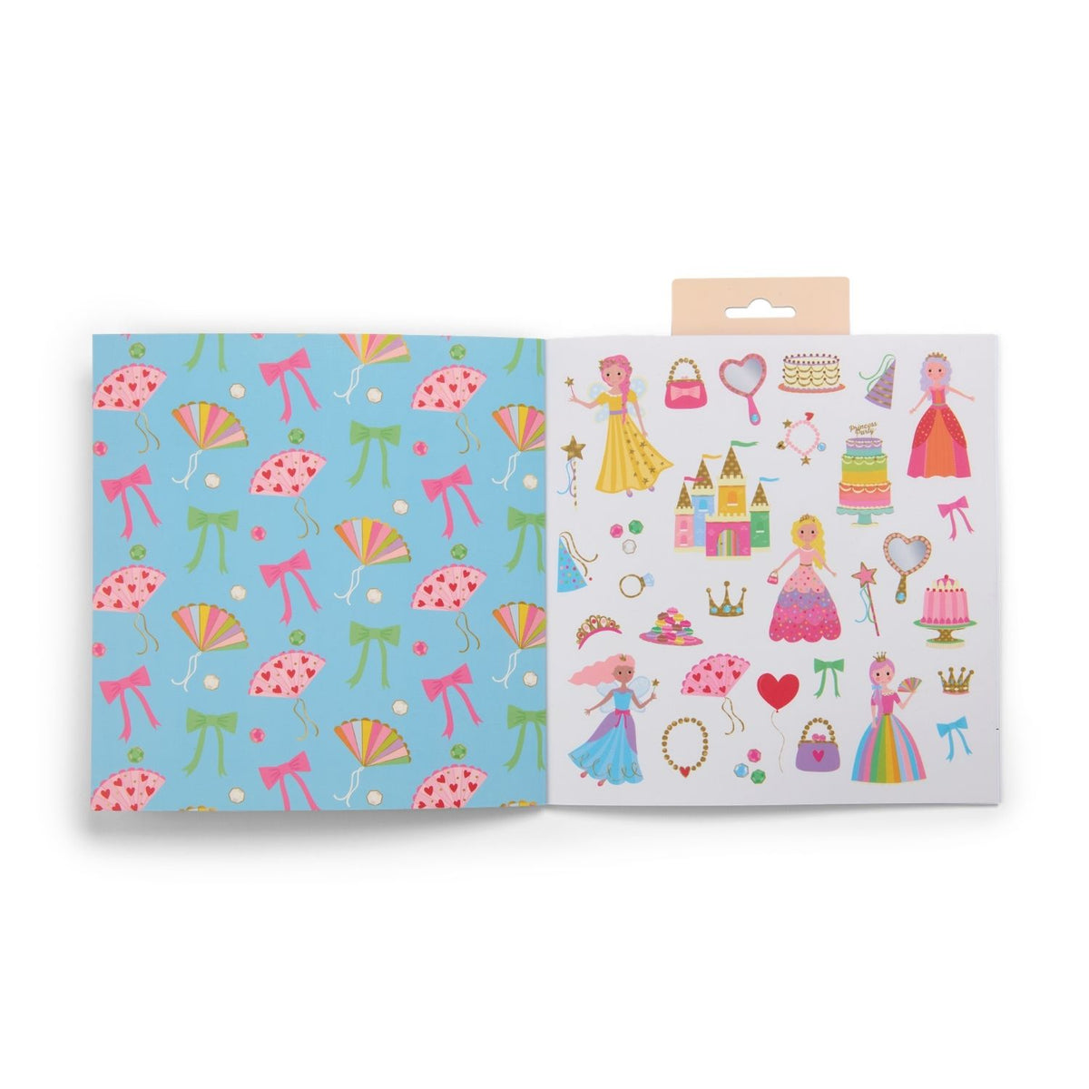 A matching bonus princess sticker sheet included with the Scribble Sniff book, featuring cute characters and icons that complement the book's theme.