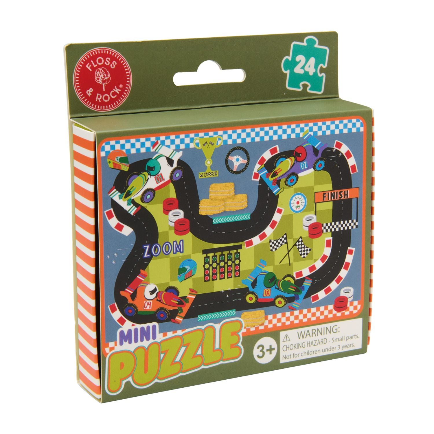 Build concentration with this 24-piece kids' cars puzzle. Featuring a charming race track design and chunky, high-quality pieces made for small hands and growing minds.