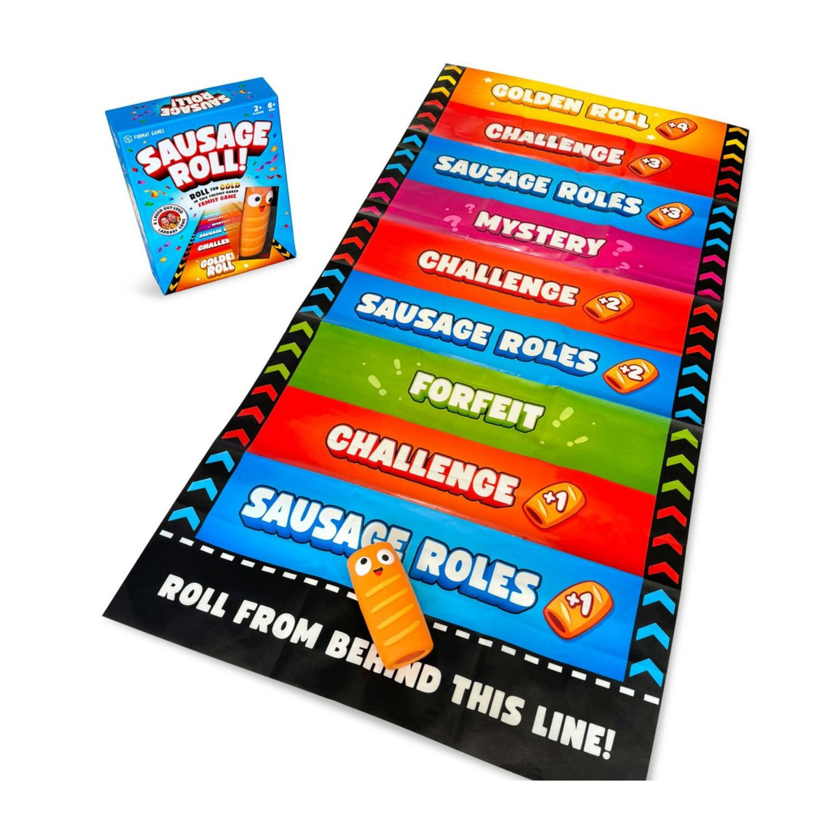 Colorful Sausage Roll game mat and contents of the game