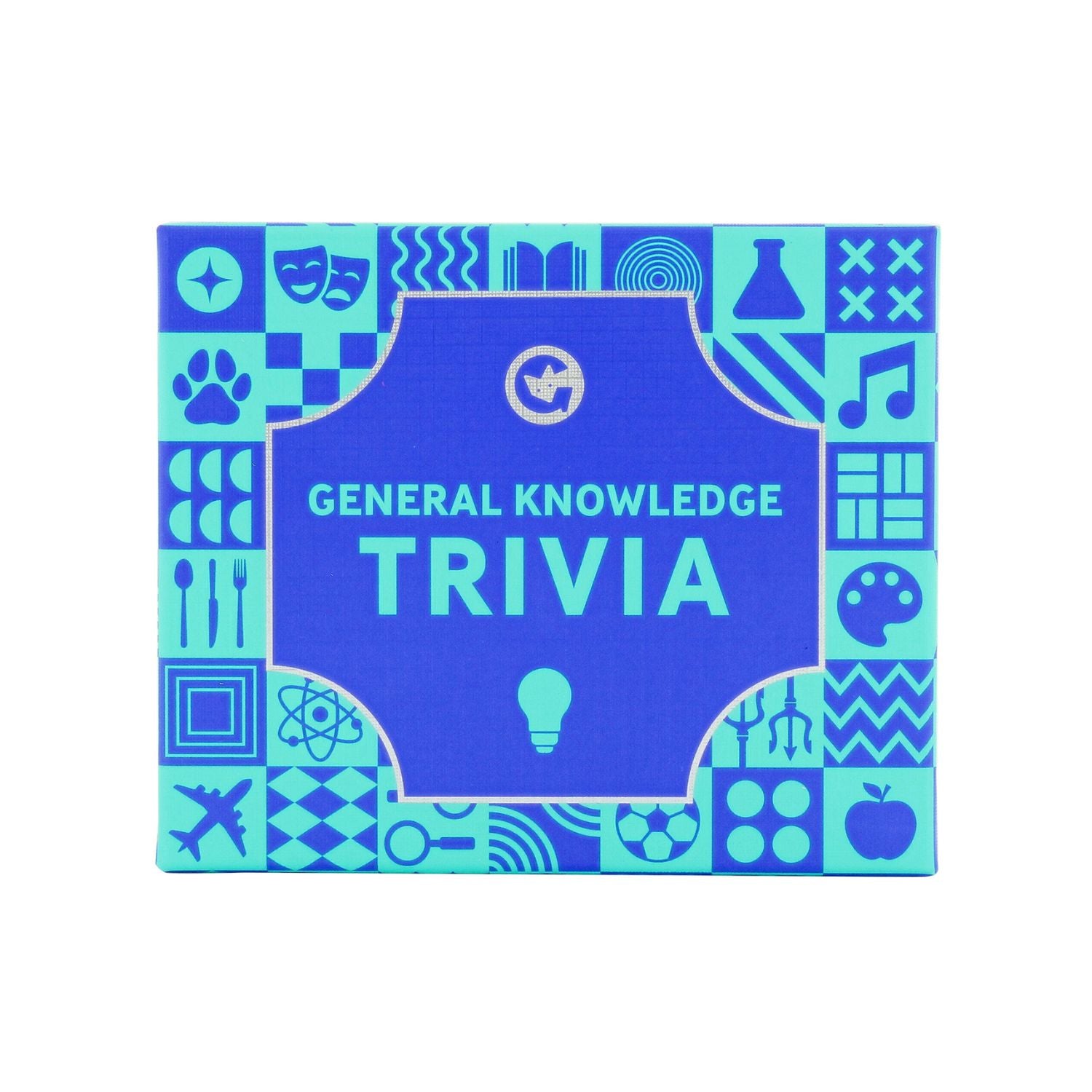 general knowledge trivia game bursting with a variety of topics to challenge and entertain everyone, in blue packaging