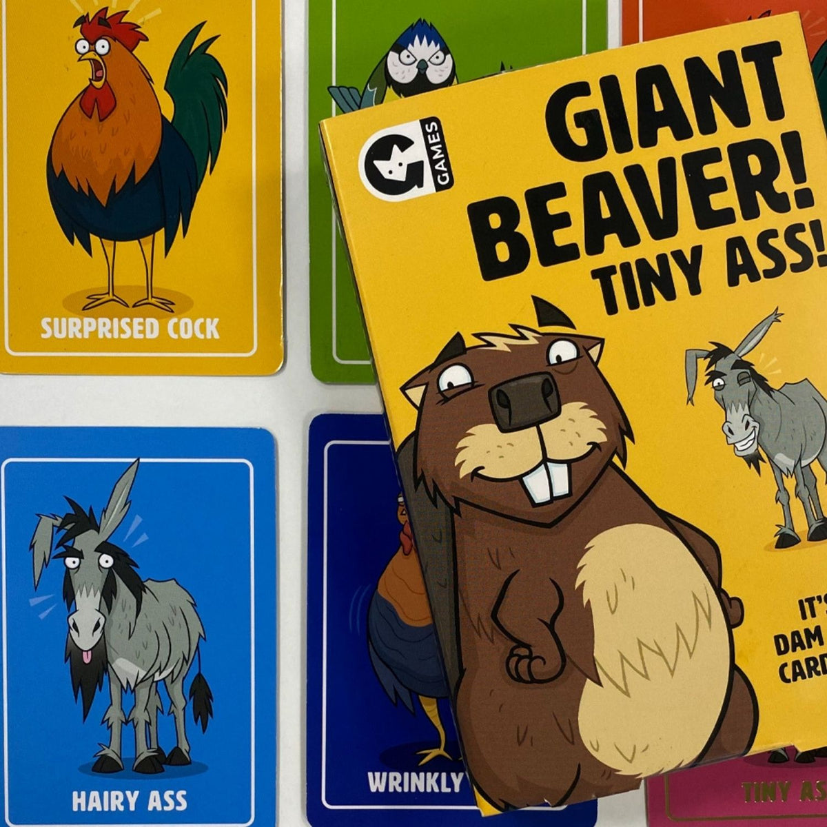 Collection of cards featuring cartoon animals and humorous text