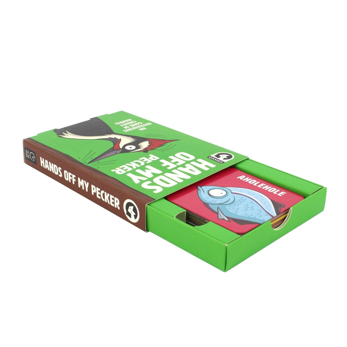 Card game box with humorous design 